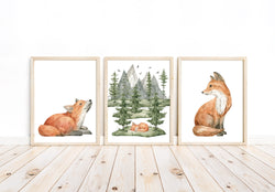 Baby Moose Calf Woodland Forest Animals Wilderness Watercolor Nursery Decor Set of 3 Unframed Prints