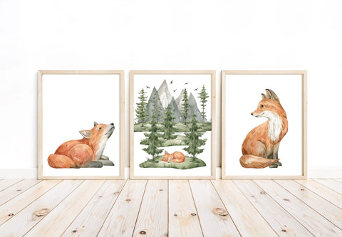 Baby Moose Calf Woodland Forest Animals Wilderness Watercolor Nursery Decor Set of 3 Unframed Prints