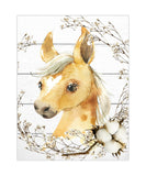 Horse Farm Animal Watercolor Cotton Wreath and Shiplap Rustic Nursery Decor Unframed Print
