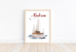 Personalized Watercolor Sailboat Baby Name Nursery Sign Little Boys Room Unframed Print Nautical Themed Boat Decor