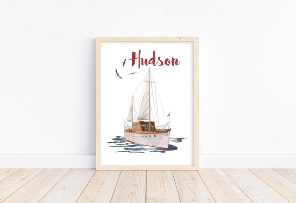 Personalized Watercolor Sailboat Baby Name Nursery Sign Little Boys Room Unframed Print Nautical Themed Boat Decor