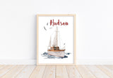 Personalized Watercolor Sailboat Baby Name Nursery Sign Little Boys Room Unframed Print Nautical Themed Boat Decor