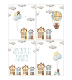 Adventure Awaits Bear with Balloons Watercolor Nursery Decor Unframed Set of 4 Prints