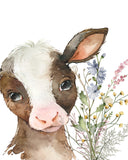 Cow Farm Animal Nursery Little Girls Room Wildflower Nursery Decor Unframed Print