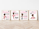 African American Ballerina Christian Childrens Nursery Decor Set of 4 Unframed Prints with Bible Verses in Pink