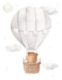 Bear in Gray Hot Air Balloon with Stars and Moon Watercolor Nursery Decor Unframed Print