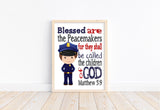 Police Real Life Superhero Christian Nursery Unframed Print - Blessed are the Peacemakers - Matthew 5:9