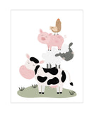 Farm Animal Stack Minimalist Barn Yard Animals Nursery Decor Unframed Print, Cow, Pig, Sheep and Chicken