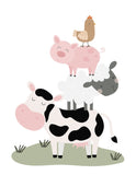 Farm Animal Stack Minimalist Barn Yard Animals Nursery Decor Unframed Print, Cow, Pig, Sheep and Chicken