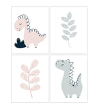 Little Dino Nursery Childrens Pale Pink and Blue Boho Dinosaur Decor Set of 4 Unframed Prints