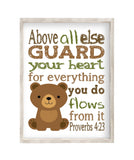 Bear Woodland Animal Christian Nursery Decor Unframed Print Above all else Guard your Heart - Proverbs 4:23