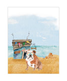 Bulldog Puppy Dog at Beach Watercolor Dog Illustration Unframed Print, Nursery Decor, Kid's Bedroom, Laundry Room or Dog Lover