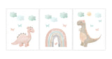 Pastel Dinosaur Boho Rainbow Butterfly Pink Aqua Baby Bedroom Nursery Childrens Art Decor Set of 3 Unframed Prints