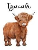 Personalized Watercolor Highland Cow Rustic Farmhouse Baby Boy Nursery Unframed Print - Baby Name Nursery Print