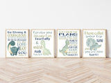 Watercolor Prehistoric Dinosaur Christian Nursery Decor Set of 4 Unframed Prints with Bible Verses