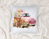 Instant Download Highland Cow Flower Wheelbarrow Farmhouse Spring Floral Vintage Truck PNG Digital File for Sublimation Designs
