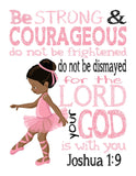 African American Ballerina Christian Childrens Nursery Decor Set of 4 Unframed Prints with Bible Verses in Pink