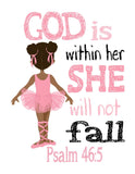 African American Ballerina Christian Childrens Nursery Decor Set of 4 Unframed Prints with Bible Verses in Pink