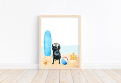 Black Lab Puppy Dog at Beach Watercolor Dog Illustration Unframed Print, Nursery Decor, Kid's Bedroom, Laundry Room or Dog Lover
