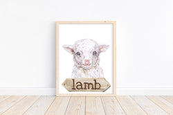 Lamb Watercolor Farm Animal Rustic Farmhouse Nursery Decor Unframed Print