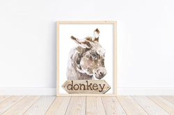 Donkey Watercolor Farm Animal Rustic Farmhouse Nursery Decor Unframed Print