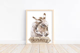 Donkey Watercolor Farm Animal Rustic Farmhouse Nursery Decor Unframed Print