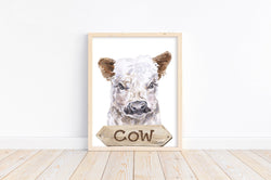 Cow Watercolor Farm Animal Rustic Farmhouse Nursery Decor Unframed Print