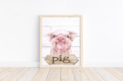 Pig Watercolor Farm Animal Rustic Shiplap Farmhouse Nursery Decor Unframed Print