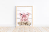 Pig Watercolor Farm Animal Rustic Shiplap Farmhouse Nursery Decor Unframed Print
