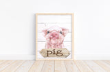 Pig Watercolor Farm Animal Rustic Shiplap Farmhouse Nursery Decor Unframed Print