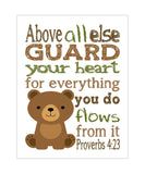 Bear Woodland Animal Christian Nursery Decor Unframed Print Above all else Guard your Heart - Proverbs 4:23