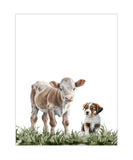 Cow and Dog Watercolor Barn Farmhouse Barnyard Rustic Farm Nursery Decor Unframed Print