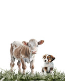 Cow and Dog Watercolor Barn Farmhouse Barnyard Rustic Farm Nursery Decor Unframed Print