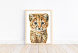 Watercolor Baby Cheetah Safari Animal Nursery Unframed Print