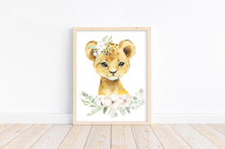 Watercolor Floral Lion Cub Safari Animals Nursery Art Decor Unframed Print