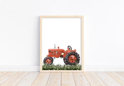 Watercolor Red Tractor Farmhouse Rustic Barnyard Farm Nursery Decor Unframed Print