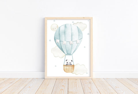 Panda in Hot Air Balloon Watercolor Nursery Decor Unframed Print
