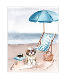 Shih Tzu Puppy Dog at Beach Watercolor Dog Illustration Unframed Print, Nursery Decor, Kid's Bedroom, Laundry Room or Dog Lover