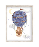 Bear in Hot Air Balloon Watercolor Nursery Decor Unframed Print