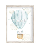 Panda in Hot Air Balloon Watercolor Nursery Decor Unframed Print