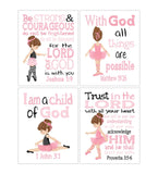 Ballerina in Pink Christian Nursery or Little Girls Room Set of 4 Unframed Prints with Bible Verses