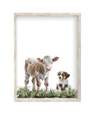 Cow and Dog Watercolor Barn Farmhouse Barnyard Rustic Farm Nursery Decor Unframed Print