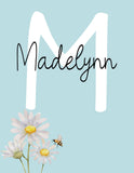 Personalized Watercolor Daisy with Bees Baby Girl Neutral Nursery Decor Set of 6 Unframed Prints Custom Name Pink Nursery