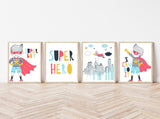 Super Boy Superhero Motivational Nursery Set of 4 Unframed Prints, I Can Do It
