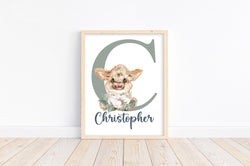 Personalized Watercolor Highland Cow Rustic Cotton Farmhouse Baby Boy Nursery Unframed Print - Baby Name Letter Initial Monogram
