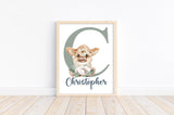 Personalized Watercolor Highland Cow Rustic Cotton Farmhouse Baby Boy Nursery Unframed Print - Baby Name Letter Initial Monogram