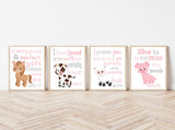 Farm Animals Christian Nursery Decor Set of 4 Unframed Prints, Cow, Pig, Sheep and Horse with Bible Verses