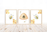 Cute Bee Nursery Decor Set of 3 Unframed Prints Kids Room Wall Art Bumble Bee Girls Room Decor