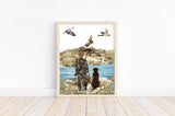 Watercolor Duck Hunting with Black Lab Dog Nursery Little Boys Room Unframed Print, Rustic Outdoor Themed Decor