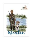Watercolor Father Son Duck Hunting with German Shorthaired Pointer Dog Nursery Little Boys Room Unframed Print, Rustic Outdoor Themed Decor